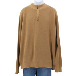 Nordstrom Men's Shop Camel Brown 1/4 Zip Mock Neck Sweater Cotton Cashmere XXL